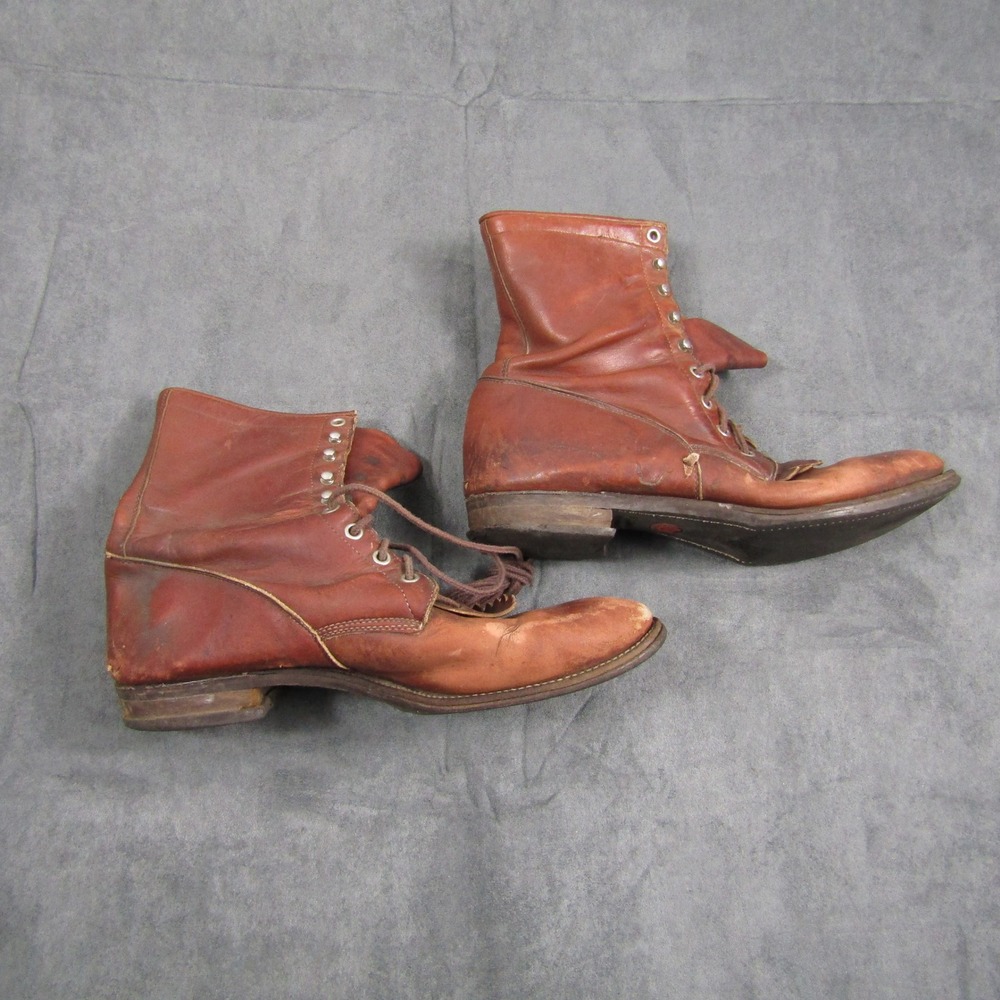 Justin Work Boots Mens 9.5 Brown Leather Vintage Lace Up Kiltie 518 USA Made